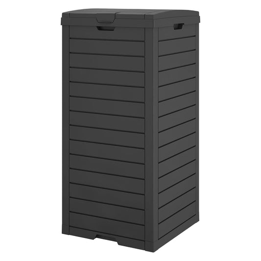 NUNU LAB 31 Gal Outdoor Trash Can with Lid - Heavy Duty Waterproof Resin, Removable Drip Tray, Fits 33-40 Gallon Bags - Large Garbage Bin for Patio, Backyard, Deck