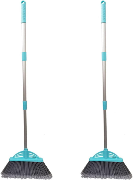 Three-Section Telescopic Aluminum Alloy Rod Long-Handled Broom for Housekeeping Garden Camping Outdoor&Indoor, 2 PCS Light Blue