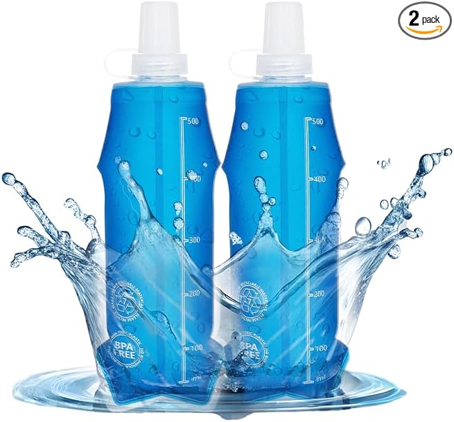 2 Pack Collapsible Water Bottle 500ml – BPA-Free Foldable Soft Flask by Unknown