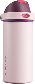 POWCAN 18 oz Stainless Steel Water Bottle: 2-in-1 Push-Button Spout & by POWCAN