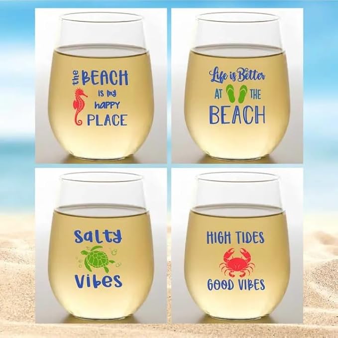 Set of 4 Shatterproof Designer 16 oz Plastic Wine Glasses MADE in the USA by Unknown