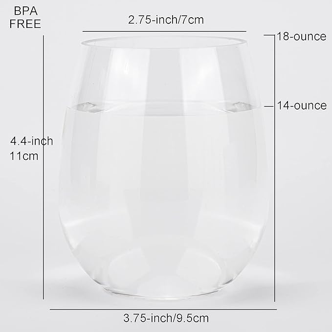 KOXIN-KARLU Classic 18-ounce Acrylic Stemless Wine Glasses, Unbreakable Mixed - Image 2