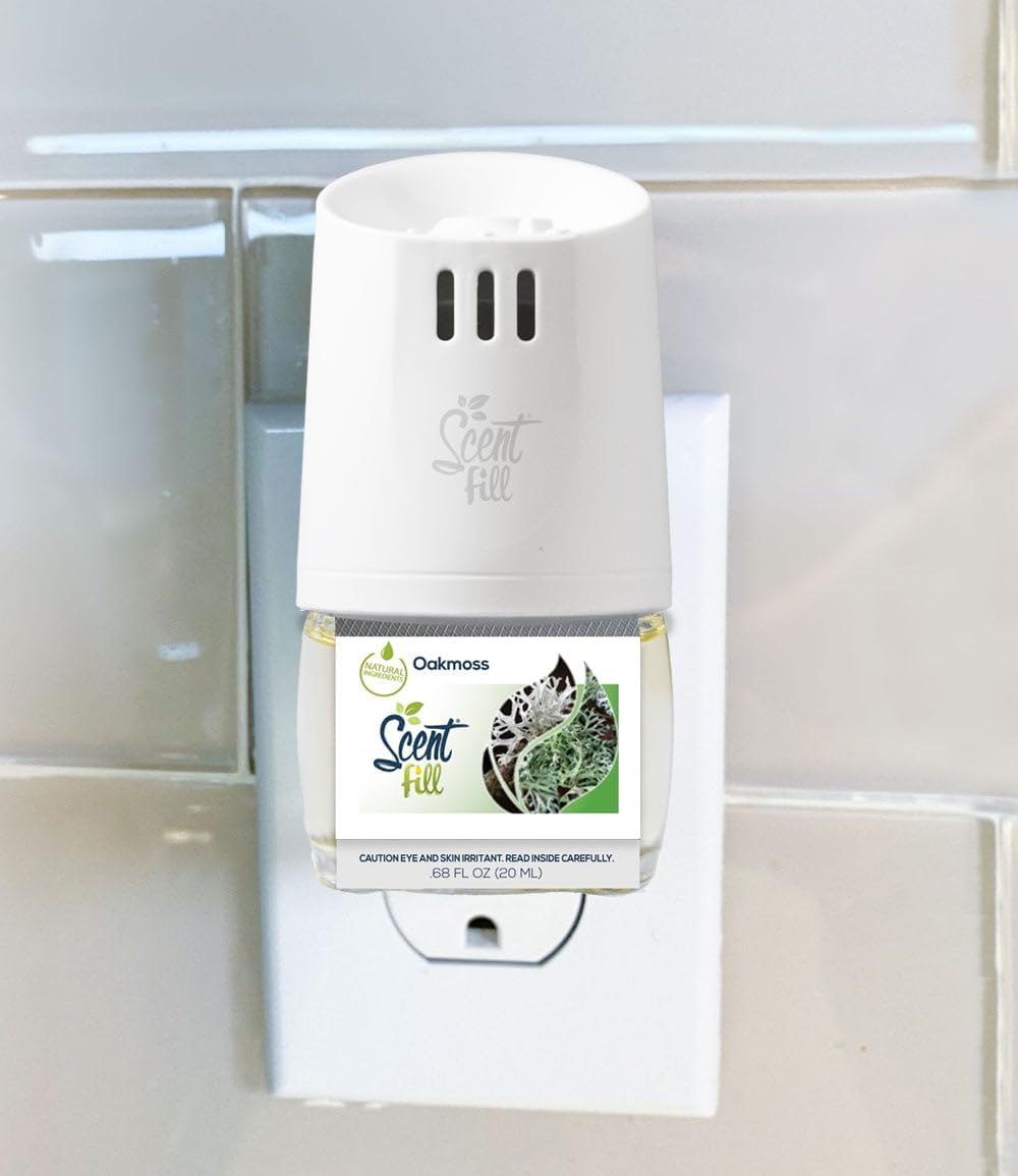 Scent Fill Oakmoss Plug in Air Freshener Starter Kit, 2 Refills + Diffuser