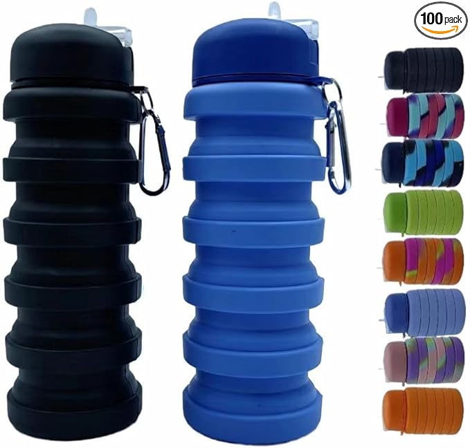 Collapsible Water Bottles 2 Pack 16oz, Travel Portable Sport Water Bottle by Dontinhu
