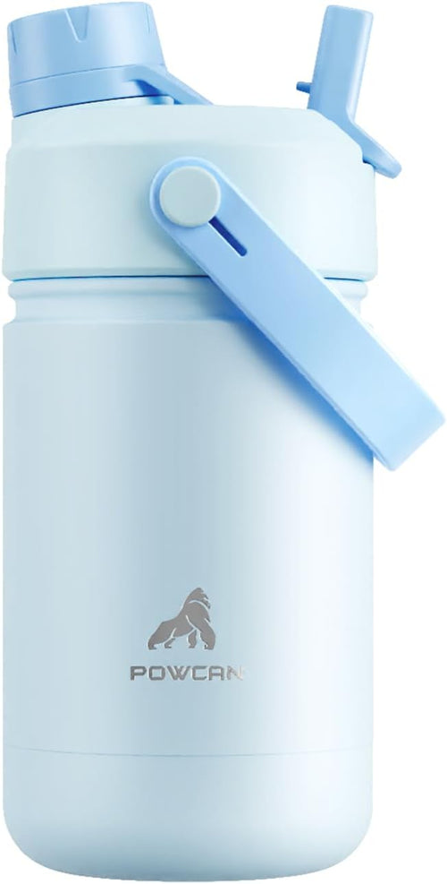 12 oz Kids Insulated Water Bottle: 2-in-1 Straw Spout Lid, Easy Carry, Keep by POWCAN