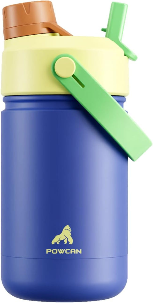 12 oz Kids Insulated Water Bottle: 2-in-1 Straw Spout Lid, Cold 24H, Car by POWCAN