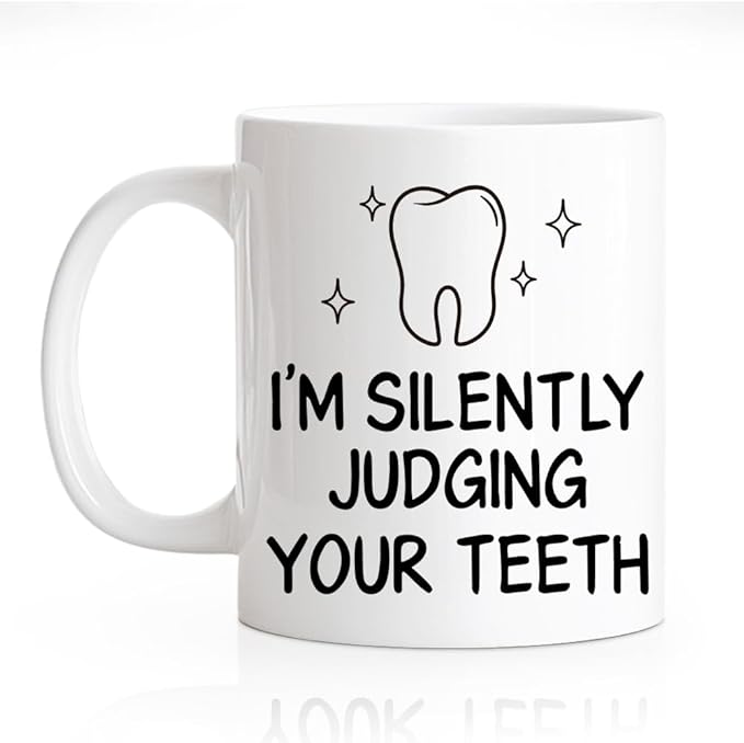 RZHV I'M Silently Judging Your Teeth Funny Coffee Mug, Thank You Birthday Gifts by RZHV