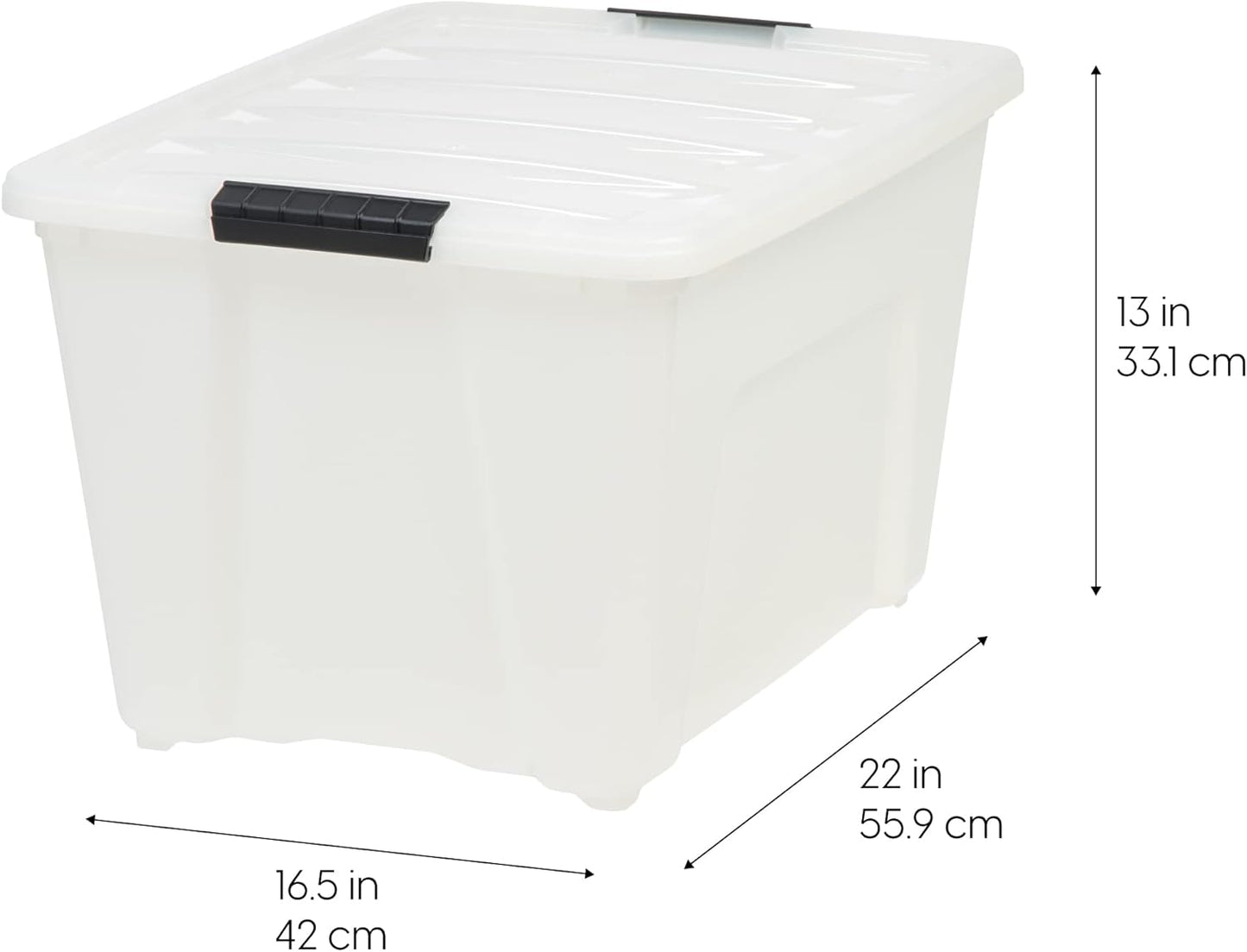 IRIS USA 54 Qt Stackable Plastic Storage Bins with Lids, 4 Pack - BPA-Free, Made in USA - Discreet Organizing Solution, Latches, Durable Nestable Containers, Secure Pull Handle - Pearl