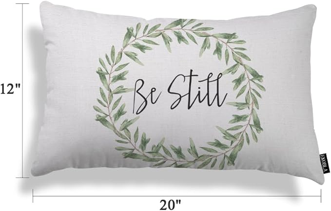 EKOBLA Rustic Be Still Rectangle Throw Pillow Case Green Olive Wreath Leaves - Image 5