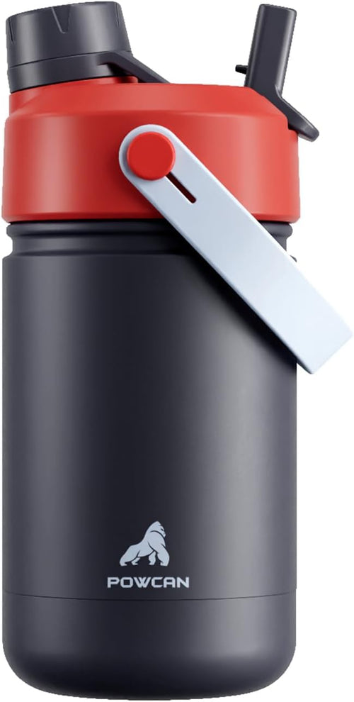 12 oz Kids Metal Water Bottle for Boys: 2-in-1 Straw Spout Lid, Spill-Proof by POWCAN