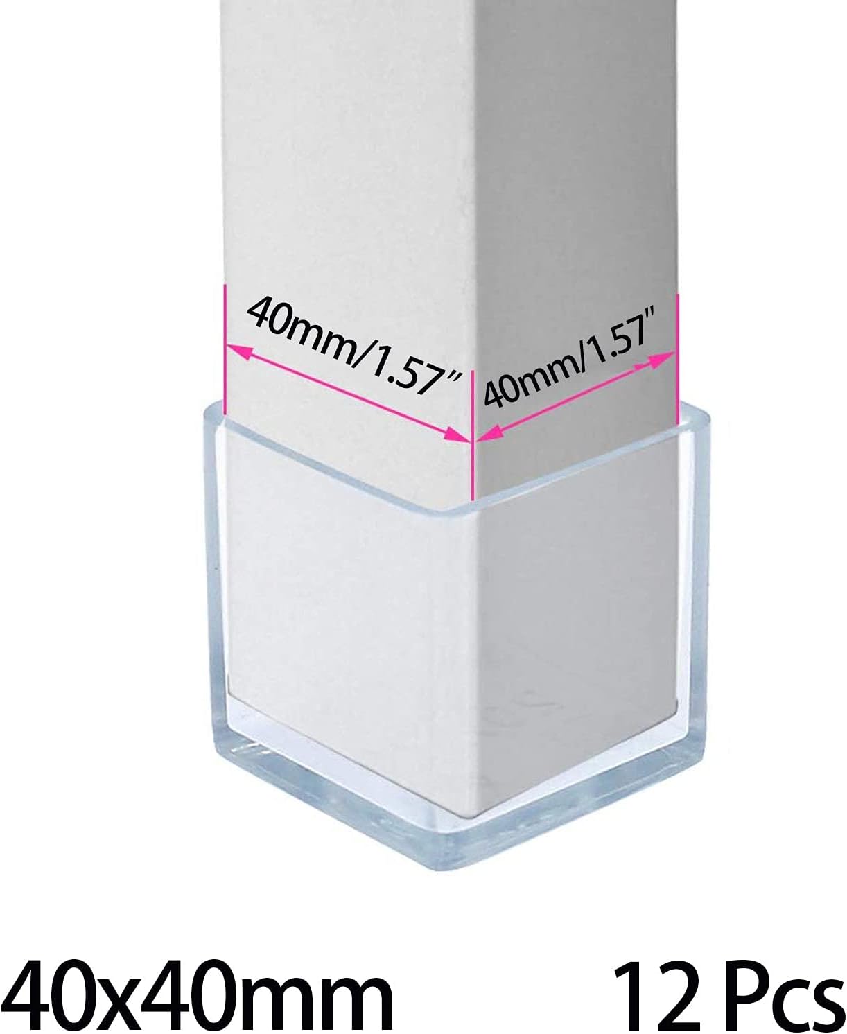 12 Pcs Transparent Square Anti-Slip Rubber Leg Tips Chair Leg Caps Furniture Floor Protectors Chair Table Bar Stool Leg Covers Furniture Leg Cube Feet 1.57 Inch x 1.57 Inch (40 x 40mm)