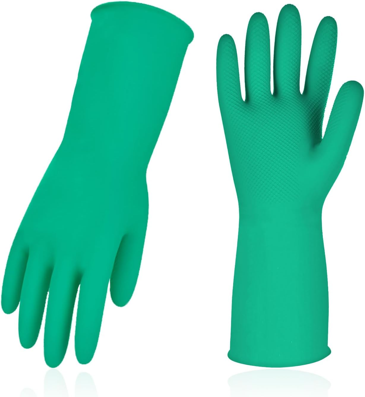 Vgo... 1-Pair Reusable Household Gloves, Rubber Dishwashing gloves, Extra Thickness, Long Sleeves, Kitchen Cleaning, Working, Painting, Gardening, Pet Care (Size L, Green, HH4601)