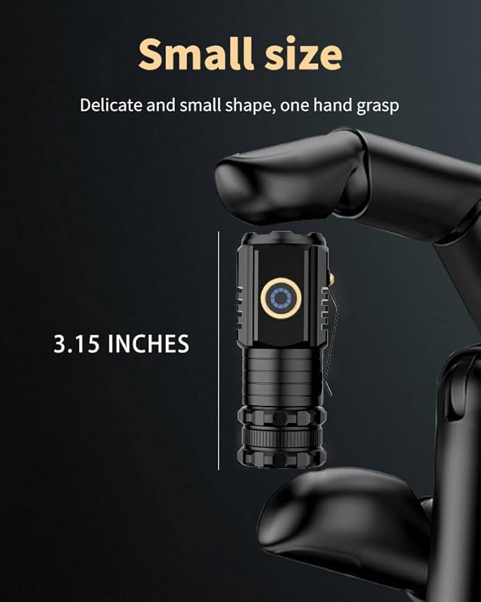 UNROEVS Mini Flashlight 2550 Lumens Rechargeable USB C Charging, Small - Image 9