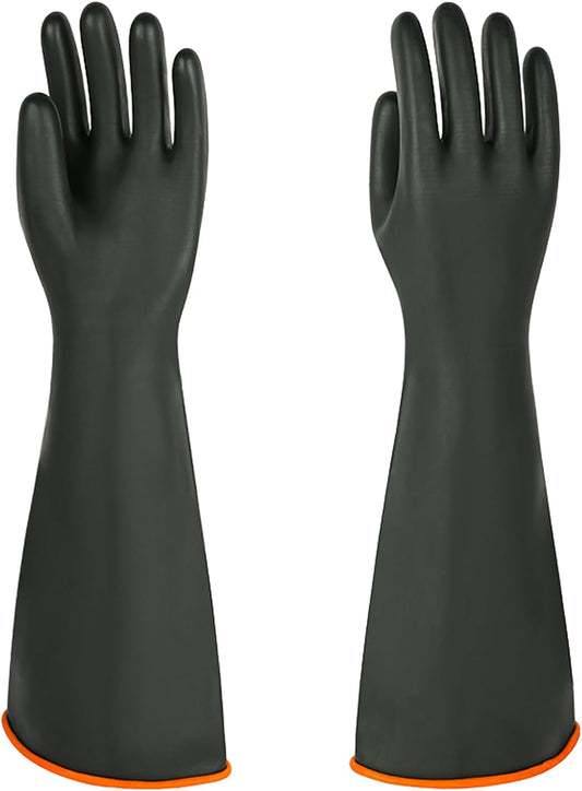 Heavy Latex Chemical Resistant Gloves - Reusable Long Rubber Dishwashing Gloves with Forearm Protection for Men - Waterproof, Industrial Safety Gear, Acid & Alkali Resistant, Oil-Proof，22“XL,1 Pair