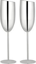 TJ Champagne Glasses Set of 2 Stainless Steel Champagne Flutes 8.5 oz by TJ