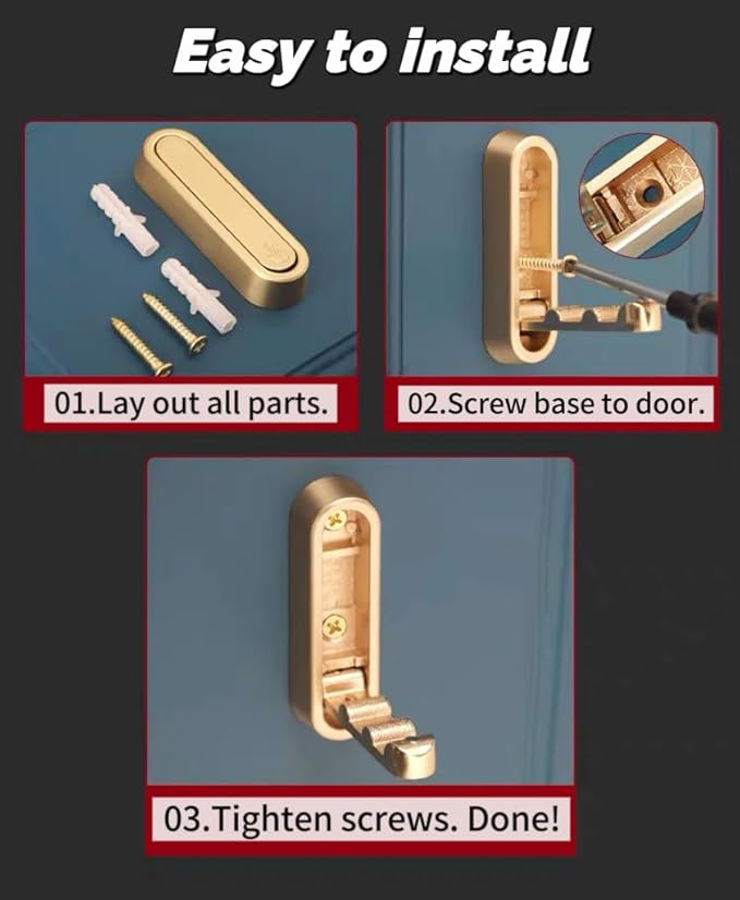 2 Pack Gold Folding Wall Hooks - Image 5