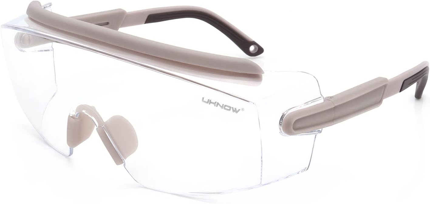 UKNOW Safety Goggles Over Glasses, Safety Glasses Anti Fog Wraparound Eye Protection, Protective Eyewear ANSI Z87.1