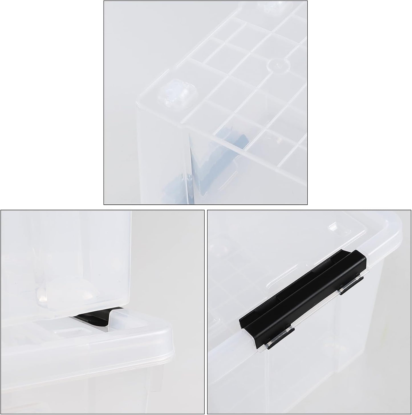 Set of 4 50 L Stackable Plastic Storage Container with Latching Lids and Wheels, Clear Home Garage Organization Bins Box, See-Through