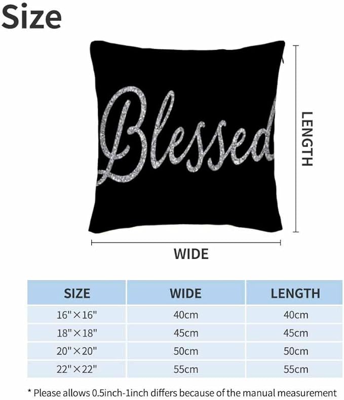 Bling Blessed White Throw Pillow Covers 18x18 Highlights Blessed Black Set of 2 - Image 6