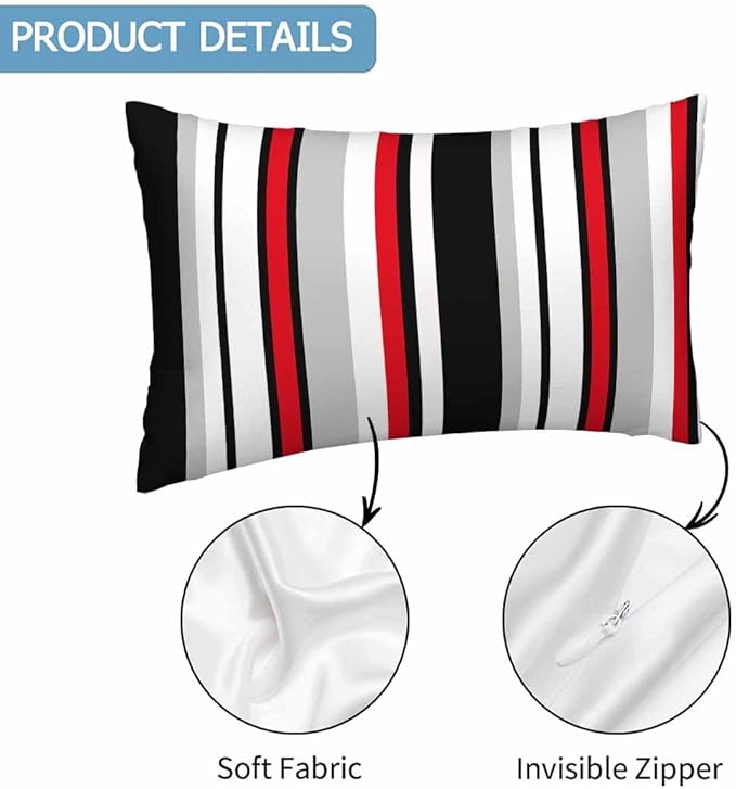 Vertical Lines Striped Pillow Covers 12 X 20 Black White Grey Red Watercolor - Image 3