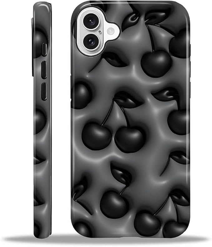 for iPhone 16 Case, HL2 Cute Cool Cherry Black Hybrid 2 Layer Hard Shell by Unknown