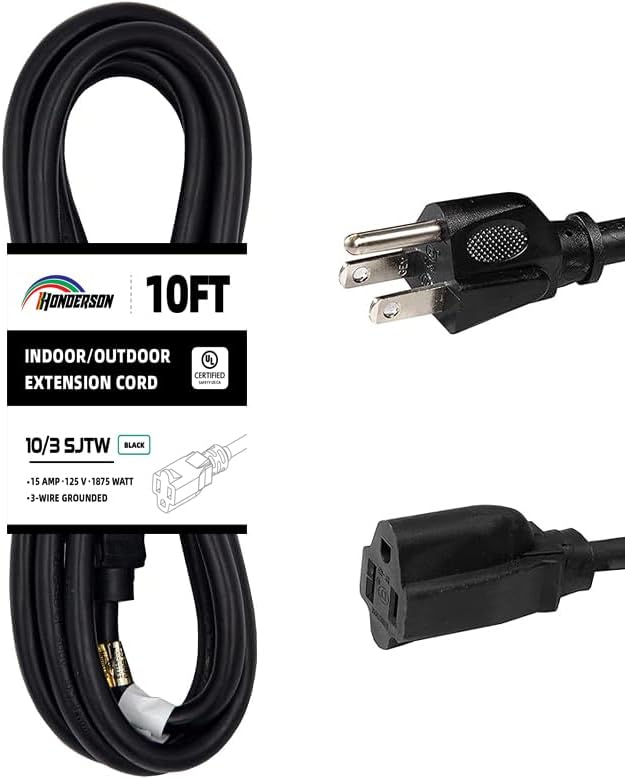 Indoor Outdoor Extension Cord Weatherproof, UL Certified, 10 Gauge 10FT Black 3 by HONDERSON