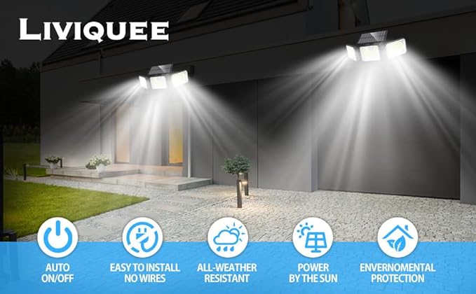 2 Pack 180 LED Solar Flood Light Outdoor, Motion Sensor Outdoor Lights - Image 9
