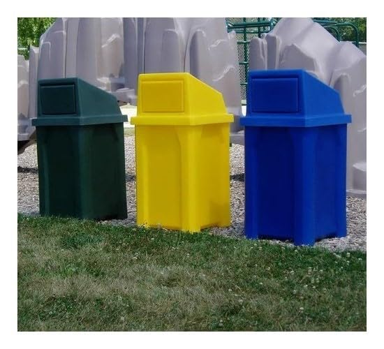 32 Gallon Square 100% Recycled Plastic Heavy Duty Outdoor Trash Can with Push Lid - Great for Schools and Businesses - Orange