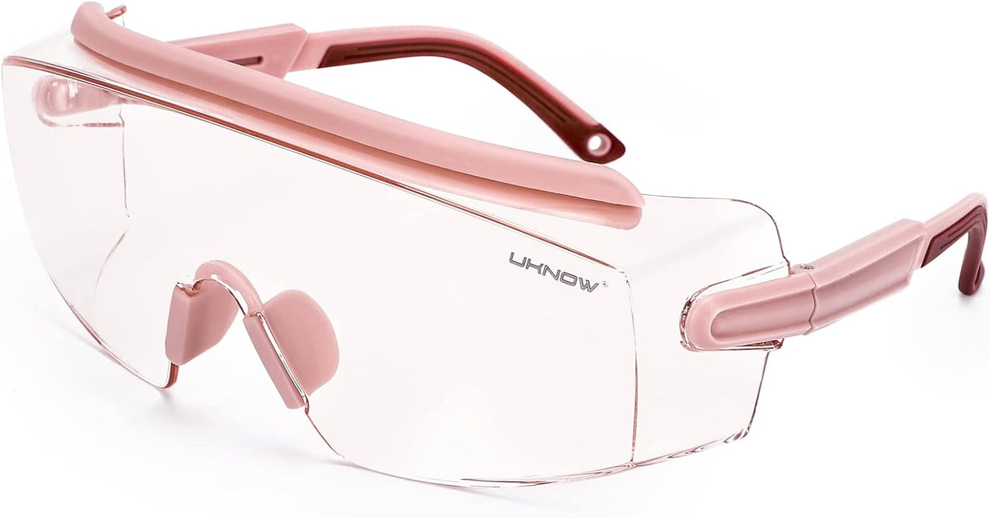 UKNOW Safety Goggles Over Glasses, Safety Glasses Anti Fog Wraparound Eye Protection, Protective Eyewear ANSI Z87.1