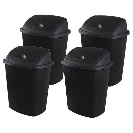 18 Gallon Plastic Garbage Bin with Swing Lid, Set of 4 Large Trash Can, Black