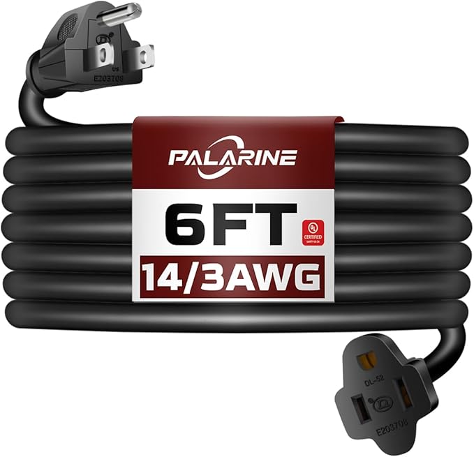 6ft Black Outdoor Extension Cord Waterproof, UL Listed, 14/3 SJTW Heavy Duty 3 by PALARINE