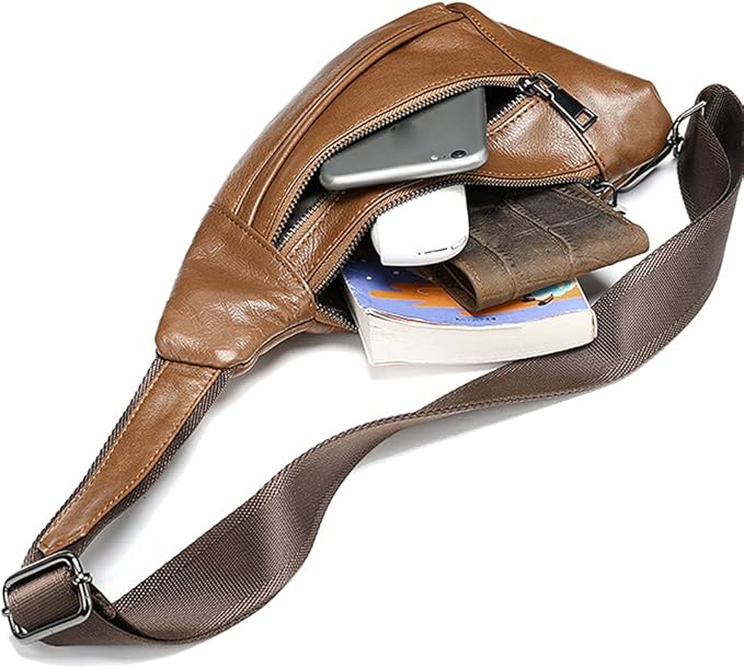 Leather Crossbody Sling Bag for Men Women Single Shoulder Chest Pack Backpack - Image 7