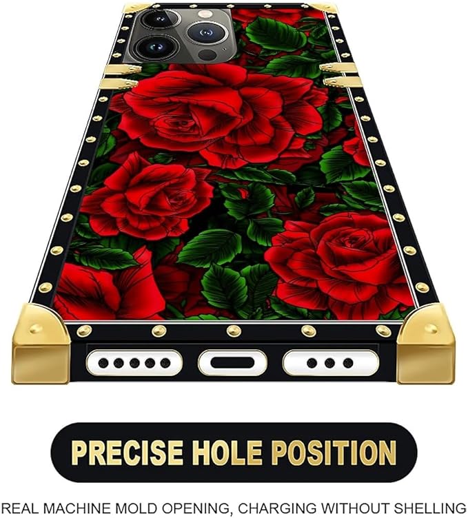 Compatible with iPhone 16 Pro Max Case, Vector Red Rose Green Leaf Luxury - Image 5