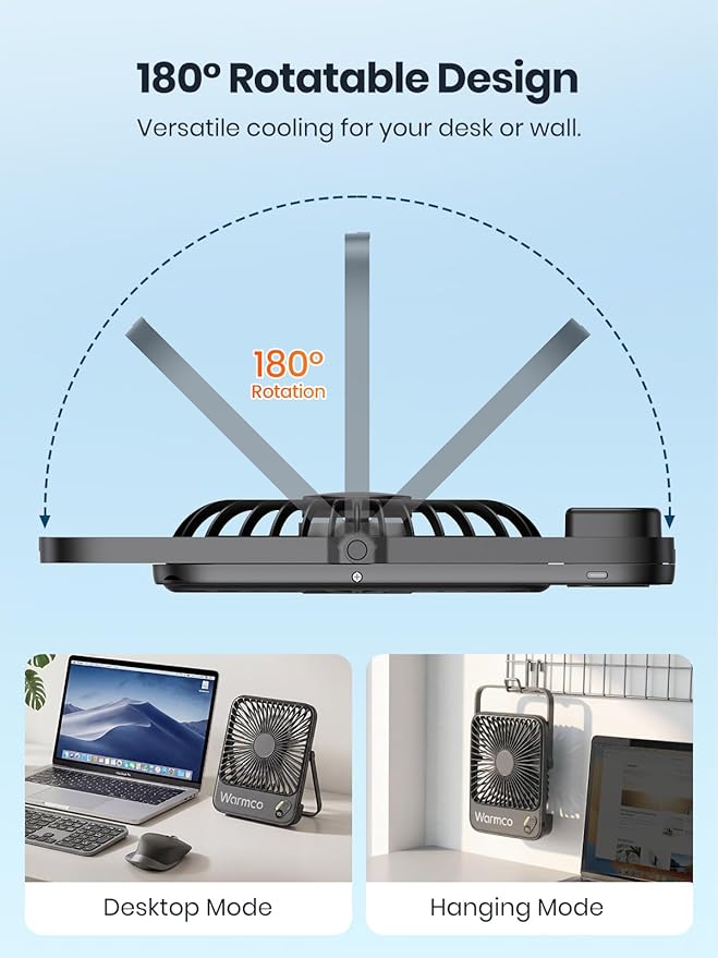 Warmco 10000mAh Portable Travel Fan 7-inch, Max 24H Runtime, Ultra-thin Quiet - Image 8