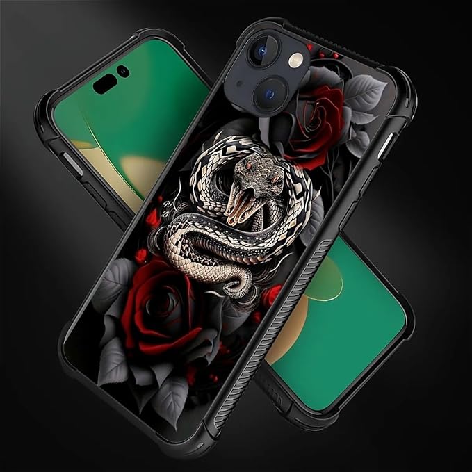 for iPhone 14 Case, Entwined Rose Snake Pattern Graphic Design Girl Boy Soft - Image 3