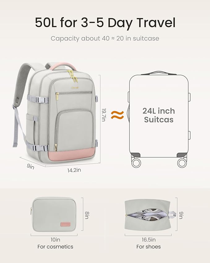 LOVEVOOK Travel Backpack for Women, 50L Carry On Backpack Flight Approved - Image 5