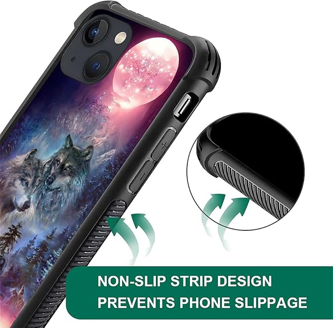 for iPhone 14 Case, Star Two Wolfs Howling Pattern Graphic Design Girl Boy Soft - Image 6