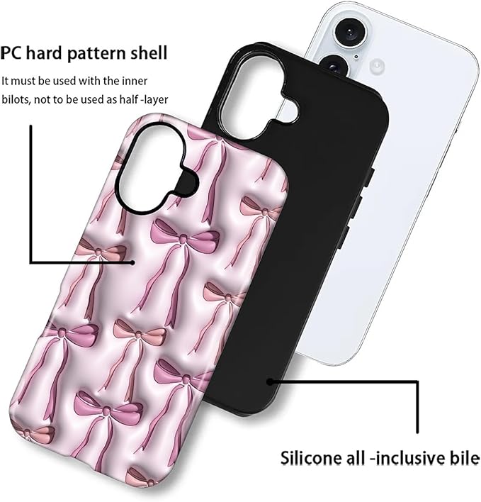 for iPhone 16 Case, HL2 Abstract Ribbons Bows Hybrid 2 Layer Hard Shell - Image 3