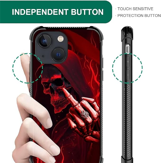 for iPhone 14 Case, Gestures Funny Skull Pattern Graphic Design Girl Boy Soft - Image 4