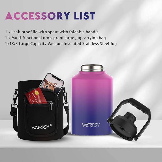 WATERSY 1 Gallon Water Bottle Insulated, BPA Free&Leak Proof, 128oz Stainless - Image 9