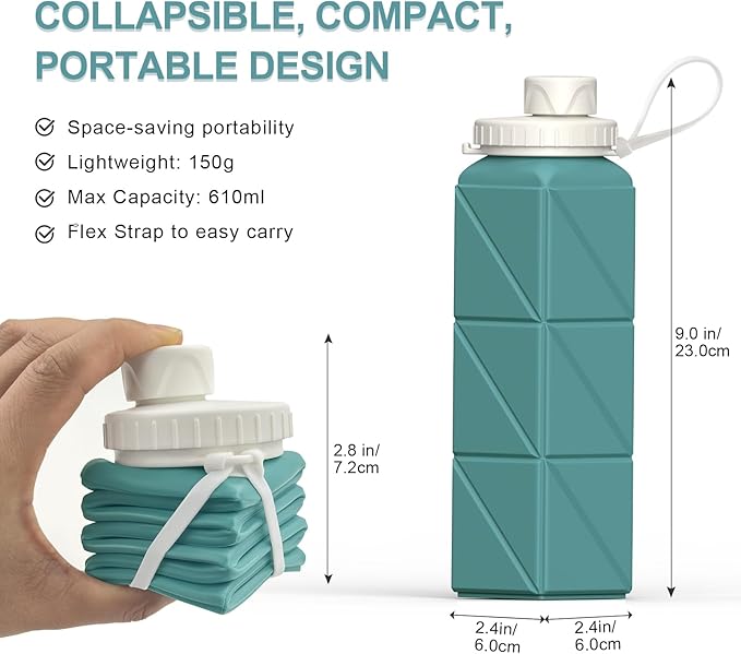BEAUTAIL Collapsible Water Bottles 20.6oz, Silicone Foldable Portable Travel - Image 3