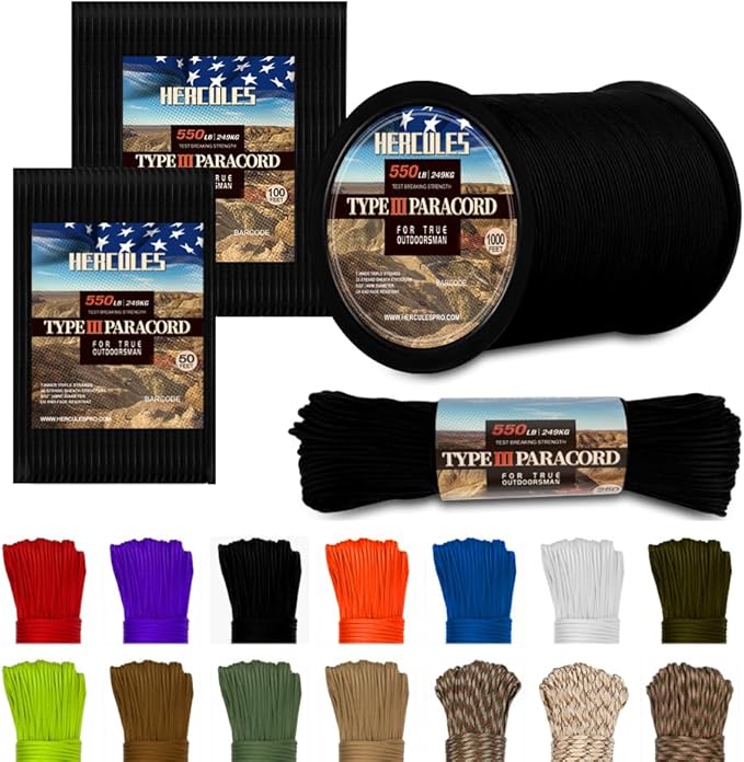 HERCULES Type III Paracord 550 Rope Parachute Cord, Survival Cord by HERCULES