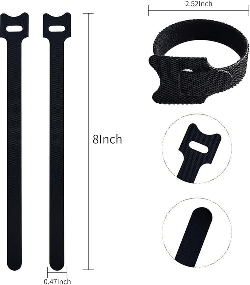 8 Inches Black Reusable Cable Ties, Cable Organizer, Cord Wrap and Hook Loop - Image 2