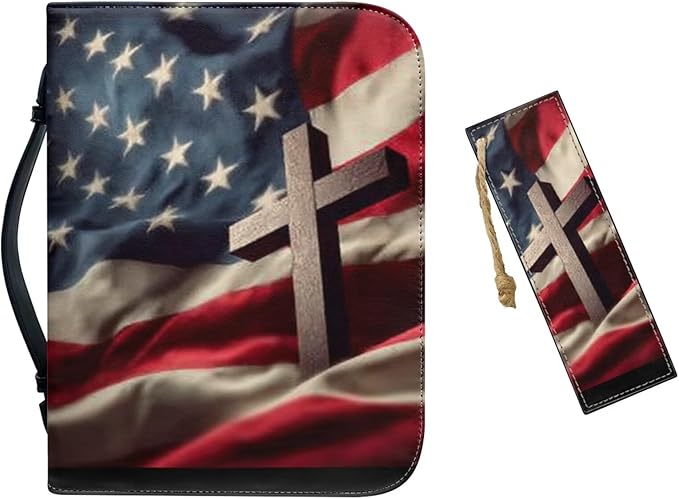 XL Bible Cover Case for Women Men American Flag and Cross PU Leather Bible Case by Unknown