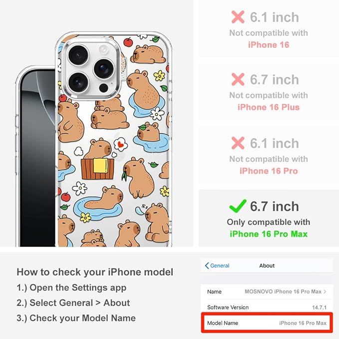 MOSNOVO for iPhone 16 Pro Max Case, Shockproof Military-Grade Protection 6.6ft - Image 2