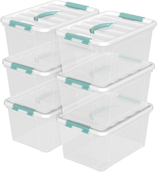 Xyskin 6 Pack 14 Quart Stackable Plastic Storage Bins with Lids and Latching Buckles, Storage Latch Box/Bins, Clear