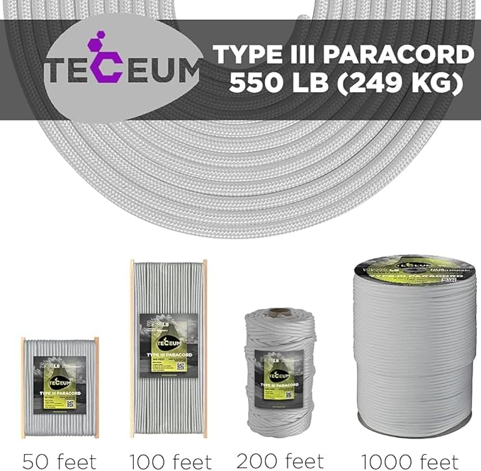 TECEUM 5/32" Paracord Rope 1000 – 1000ft / 200ft / 100ft / 50ft – Tactical - Image 9