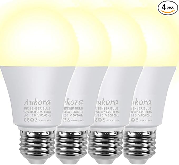Aukora Motion Sensor Light Bulbs 4-Pack, 12W E26 Motion Activated Dusk to Dawn by AUKORA