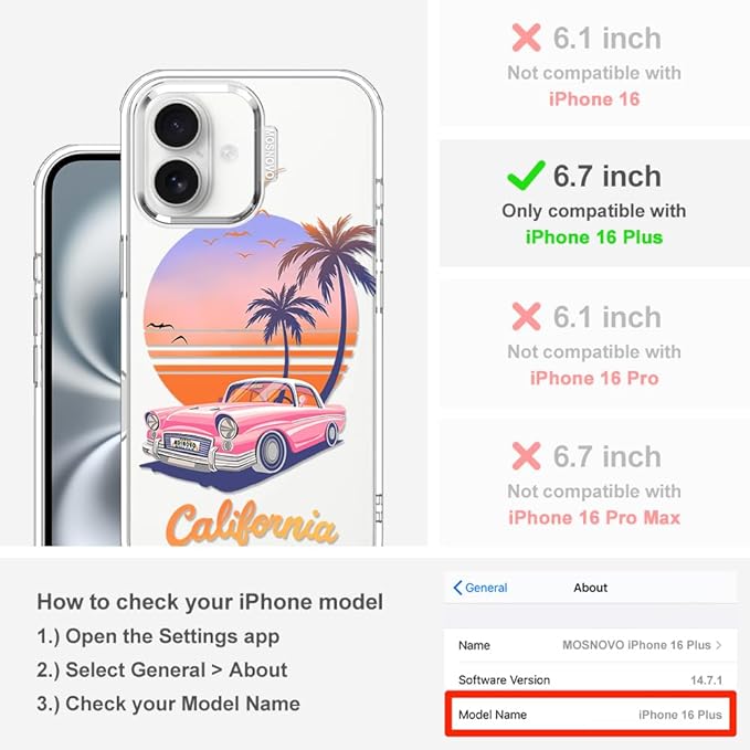 MOSNOVO for iPhone 16 Plus Case, Shockproof Military-Grade Protection 6.6ft - Image 2