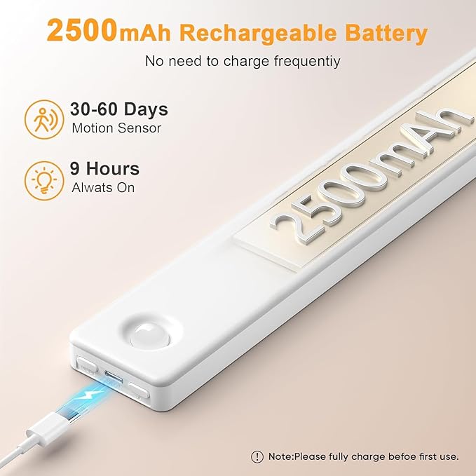 13inch Under Cabinet Lighting, 2500mAh Motion Sensor Light Indoor, USB - Image 4